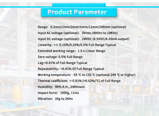 LVDT Linear Displacement Sensor for Nuclear Power Industry Range 12mm Grade Industrial