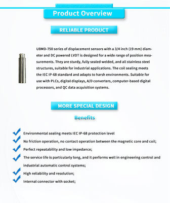 LVDT Linear Displacement Sensor for Nuclear Power Industry Range 12mm Grade Industrial