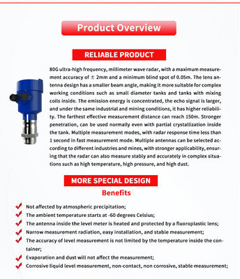 80G Solid Liquid Detection Easy Installation Millimeter Wave Radar Level Gauge
