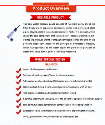 Customized UBPT500-601TY Liquid Level Sensors For Pore Water Pressure Measurement